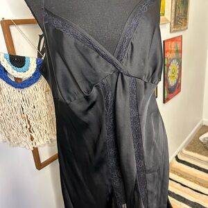 Morgan Taylor Black Satin Chemise with Lace Detail